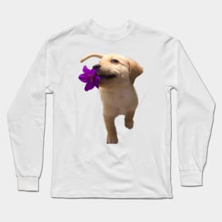 Yellow labrador holding flower Long Sleeve T-Shirt